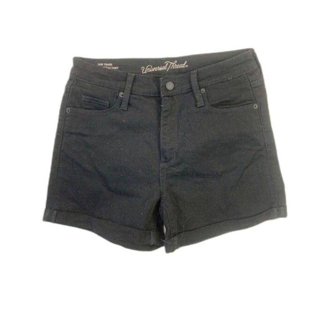 Universal Thread Size 29 Womens Shorts Black Denim Cuff Hem High Rise Midi
